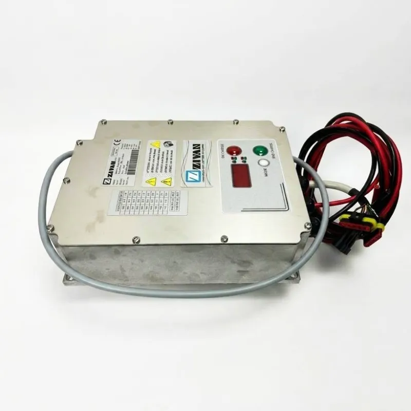 Vue du chargeur embarqué 96V ZIVAN SG3 avec boîtier étanche IP65.